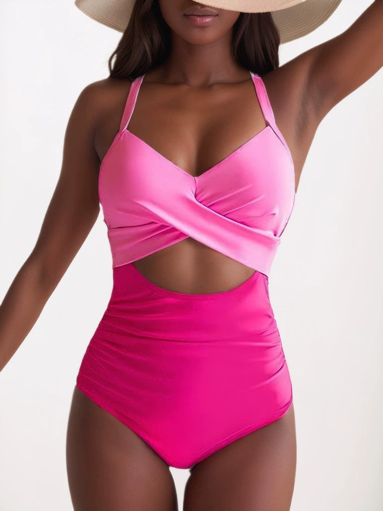 MONCEAU Women's One Piece Swimsuits Tummy Control Cutout High Waisted Bathing Suit Wrap Tie Back 1 Piece Swimsuit