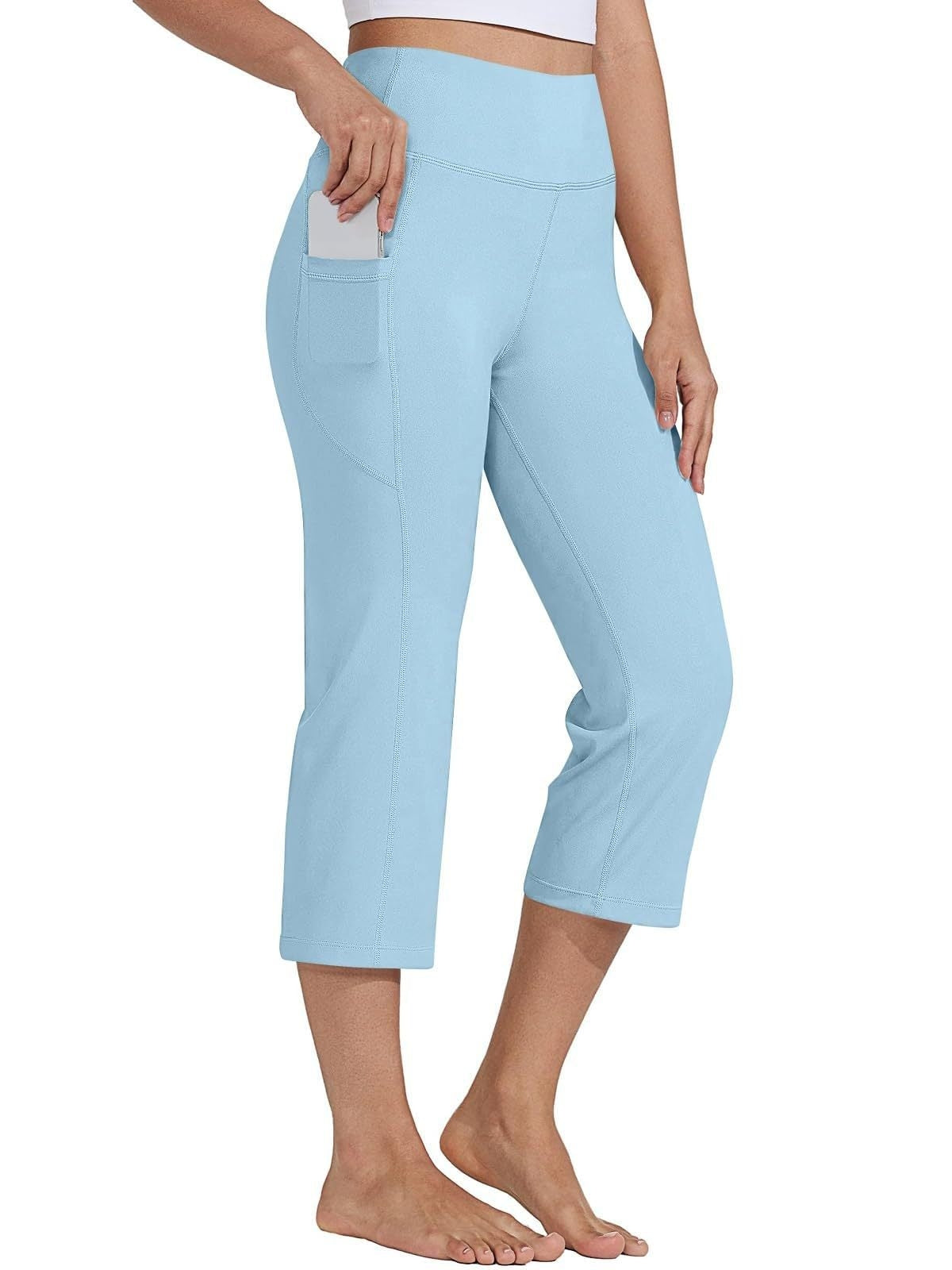 MONCEAU Women's 21" Capri Pants with Pockets, High Waist – Tummy Control Yoga Leggings for Summer Workout