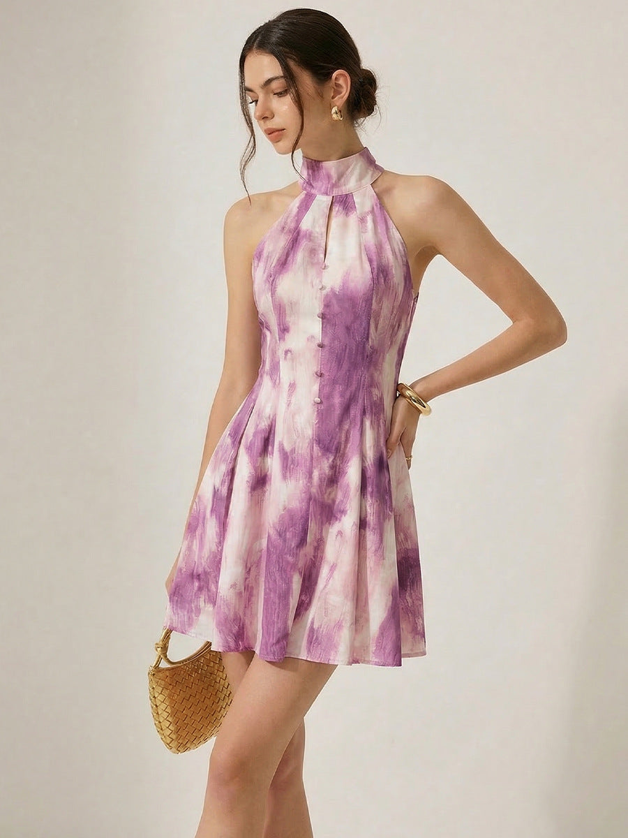 2026 Spring/Summer Fashion Sleeveless Dress, Elegant Halter Neck A-line Midi Skirt for Women