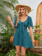 MONCEAU Womens Dresses 2026 Spring Summer Deep V Neck Elegant Cocktail Bow tie Mini Dress S-XL