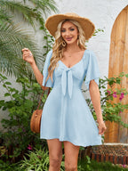 MONCEAU Womens Dresses 2026 Spring Summer Deep V Neck Elegant Cocktail Bow tie Mini Dress S-XL