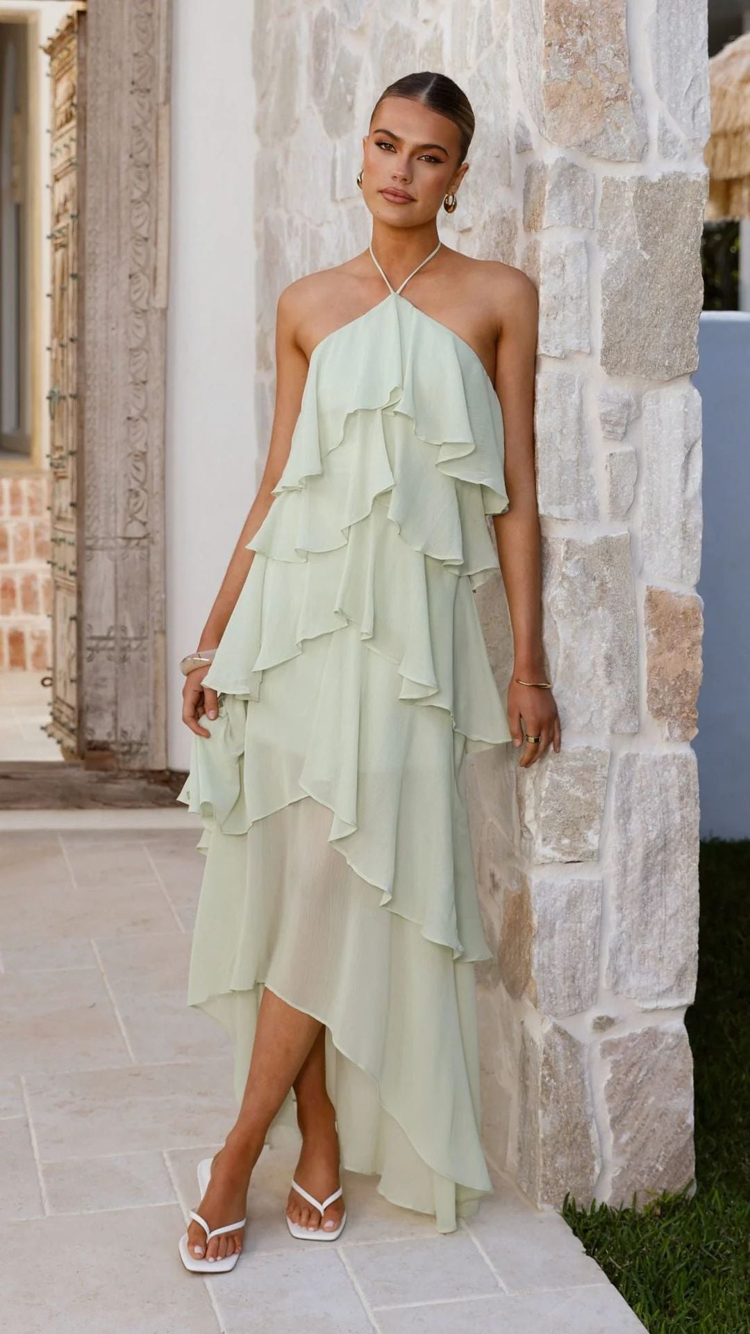 Halter-Neck Chiffon Maxi Dress