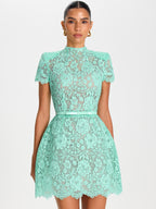 Lace Round Neck Short Dress
