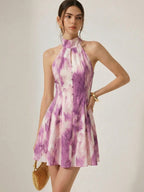 2026 Spring/Summer Fashion Sleeveless Dress, Elegant Halter Neck A-line Midi Skirt for Women