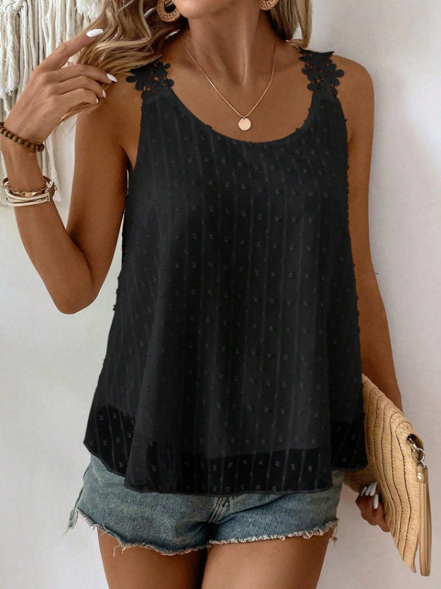 Womens Tank Tops Flowy Sleeveless Summer Boho Tank Top for Women Casual Crewneck Strap Lace Camisole Shirts