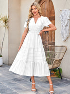 Summer V-neck ruched puff sleeve short-sleeved dress