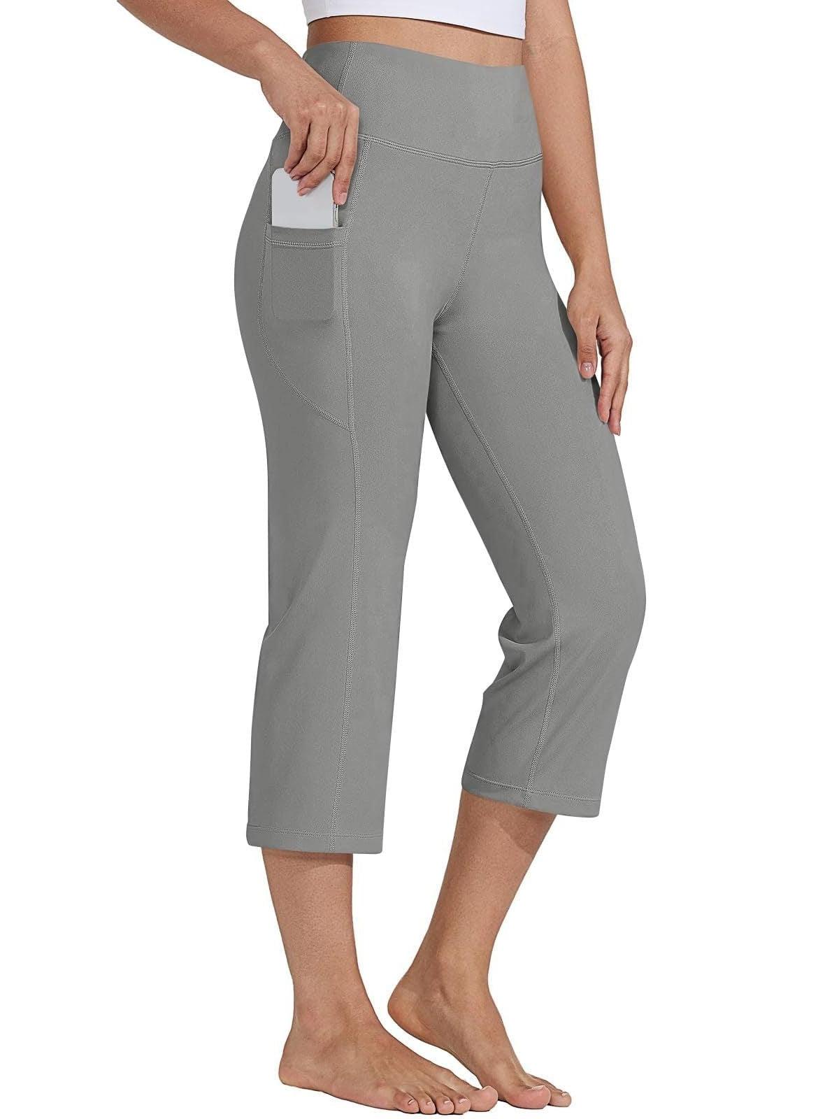 MONCEAU Women's 21" Capri Pants with Pockets, High Waist – Tummy Control Yoga Leggings for Summer Workout