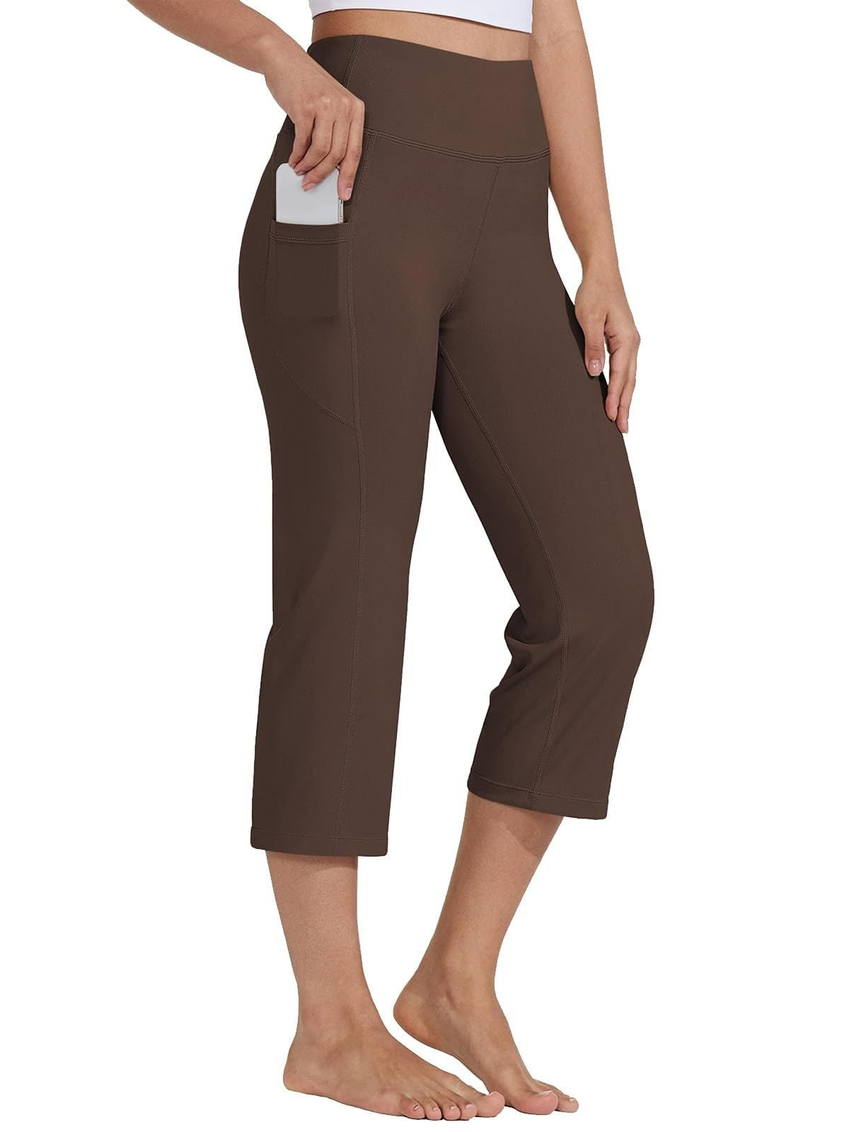 MONCEAU Women's 21" Capri Pants with Pockets, High Waist – Tummy Control Yoga Leggings for Summer Workout