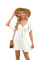 MONCEAU Womens Dresses 2026 Spring Summer Deep V Neck Elegant Cocktail Bow tie Mini Dress S-XL