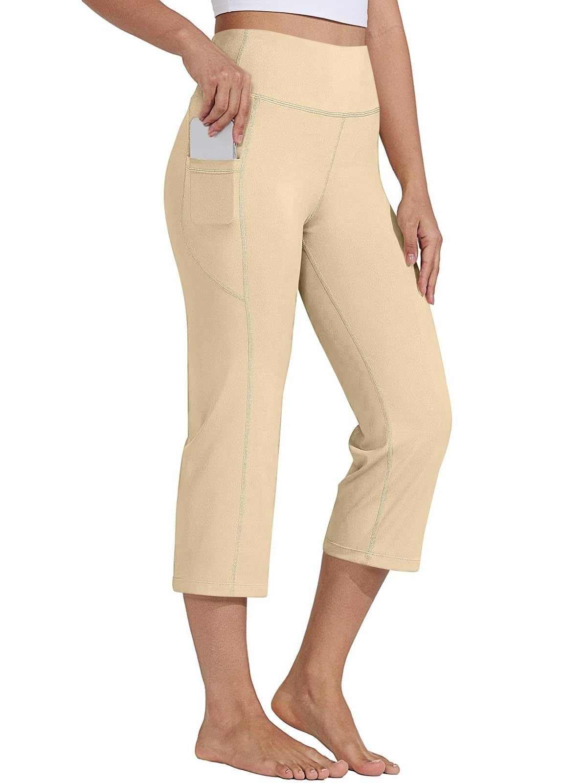 MONCEAU Women's 21" Capri Pants with Pockets, High Waist – Tummy Control Yoga Leggings for Summer Workout