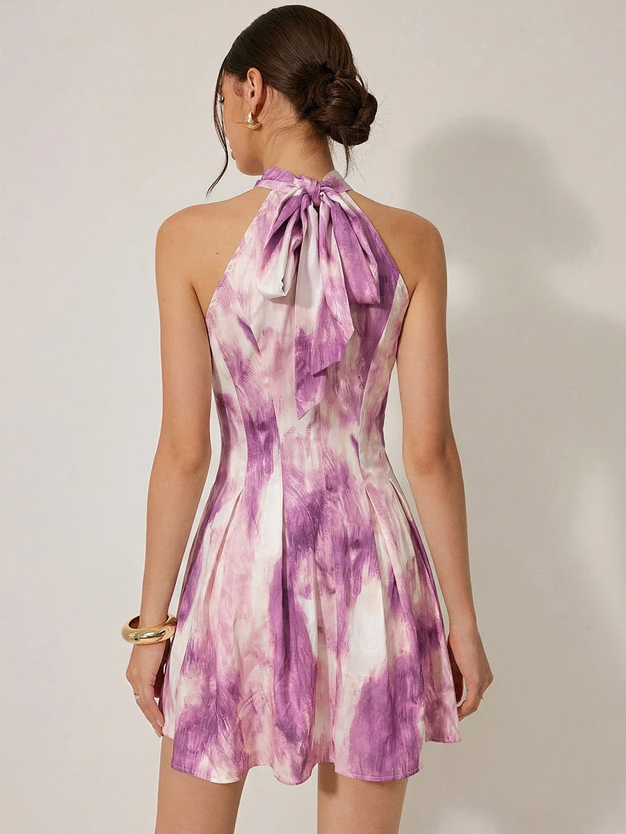 2026 Spring/Summer Fashion Sleeveless Dress, Elegant Halter Neck A-line Midi Skirt for Women