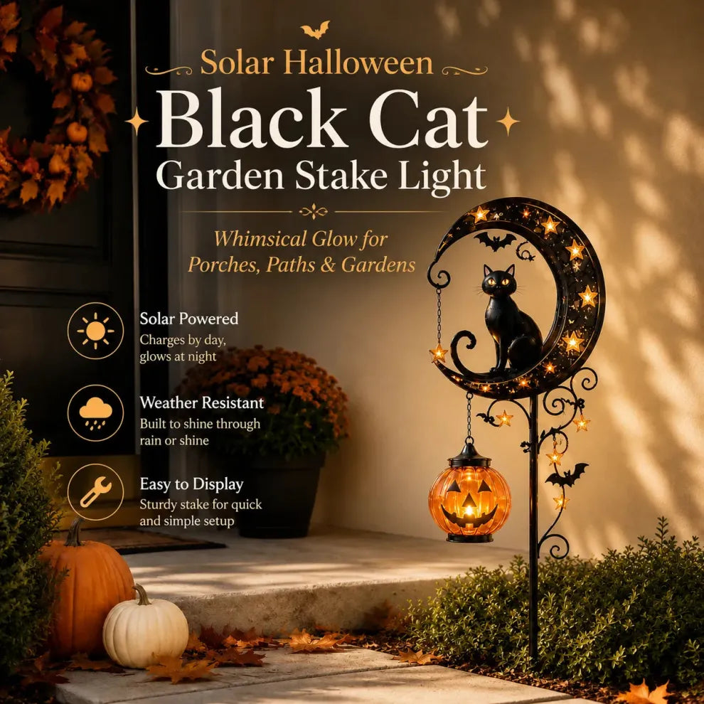🐈Solar Black Cat Garden Stake Light 🎃 Create a Magical Halloween Glow