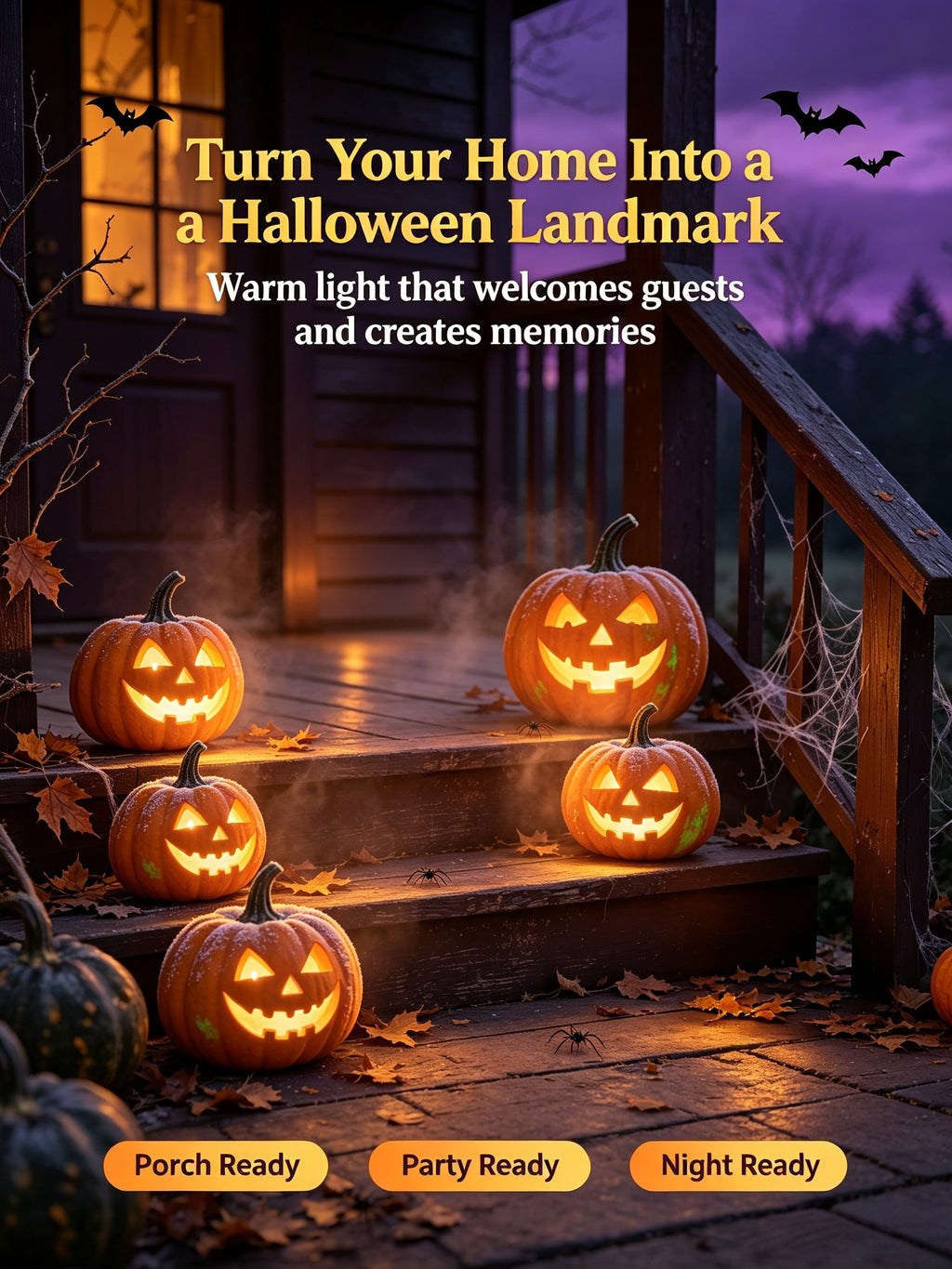🎃5 Spooky Pumpkin Lights Halloween Decor Set