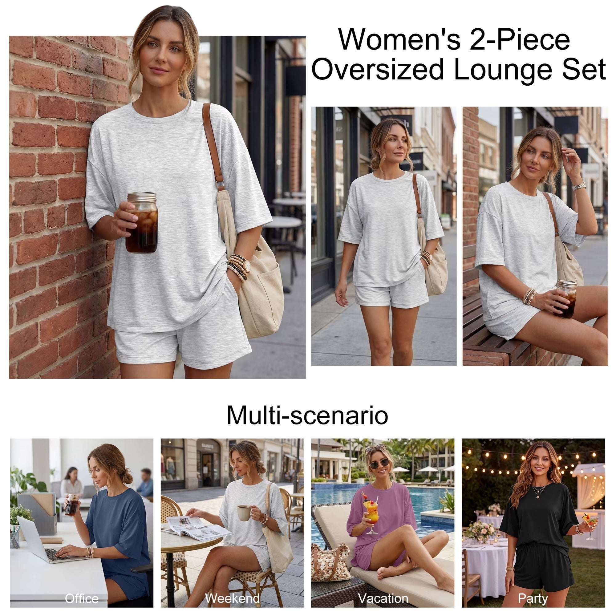 2 Piece Summer Set Oversized Top & Loose Fit Shorts with Pockets