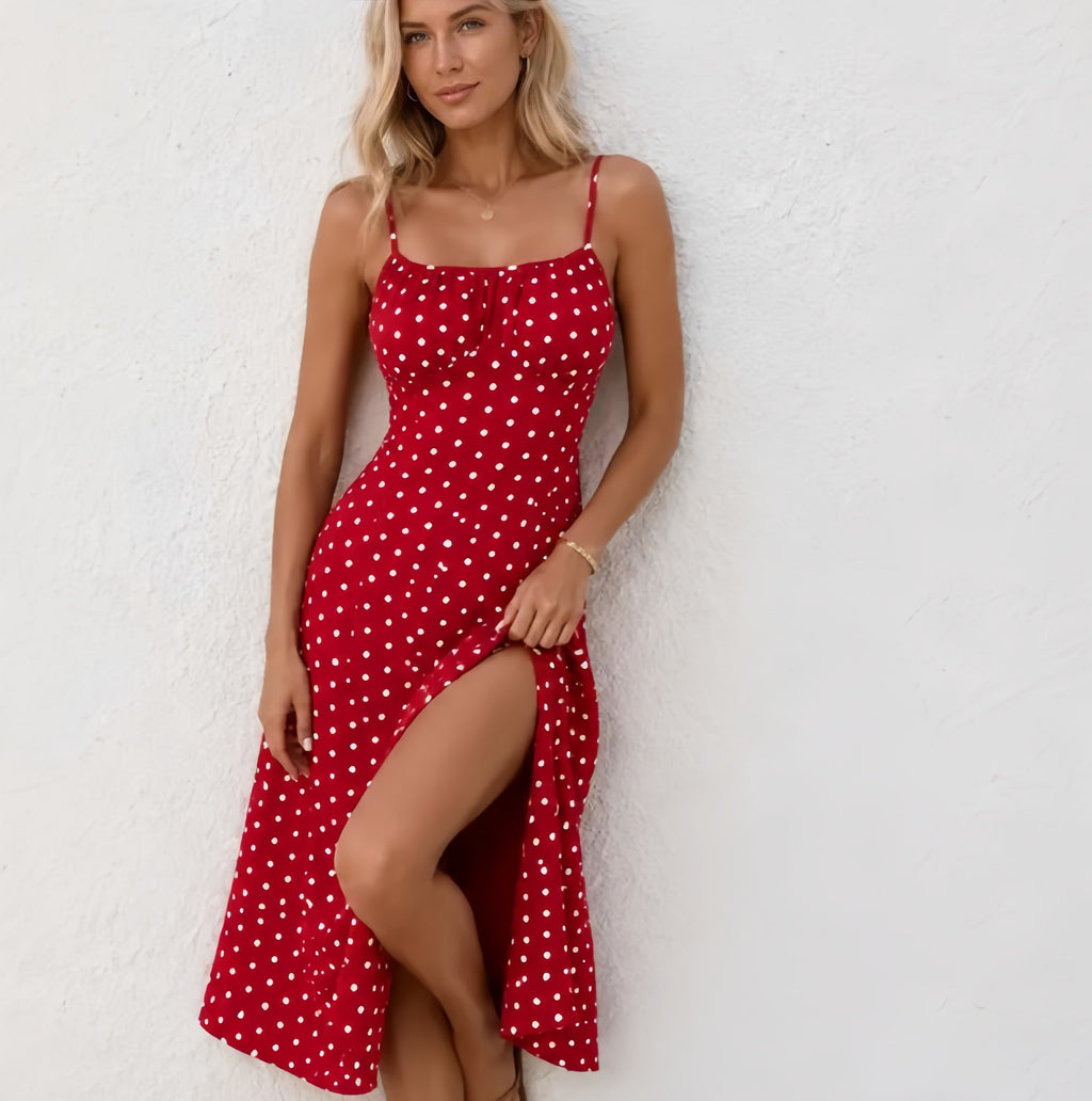 Summer Spaghetti Strap Slit Floral Dress
