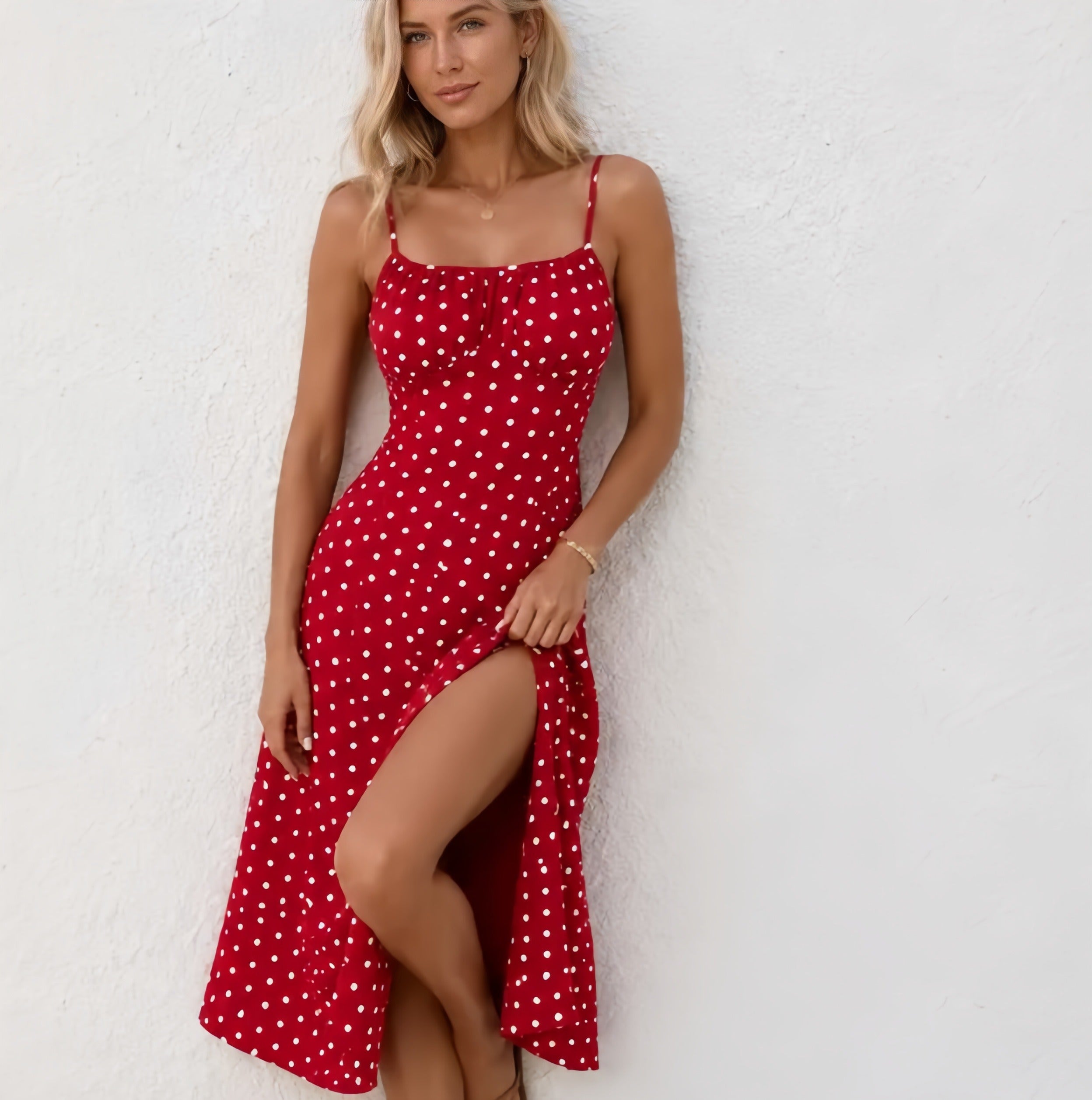 Summer Spaghetti Strap Slit Floral Dress