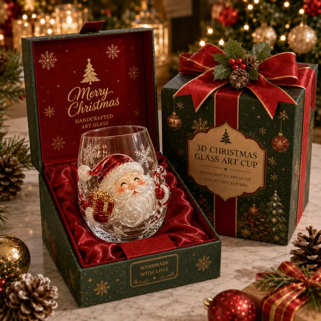 Magical Christmas 3D Glass Cup Collection – Santa, Reindeer, Snowman & Christmas Tree