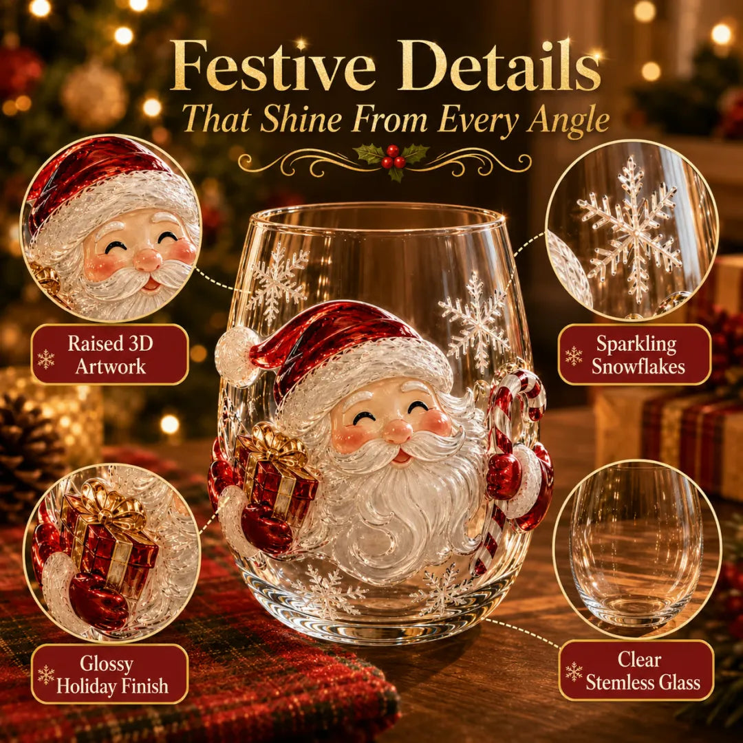Magical Christmas 3D Glass Cup Collection – Santa, Reindeer, Snowman & Christmas Tree