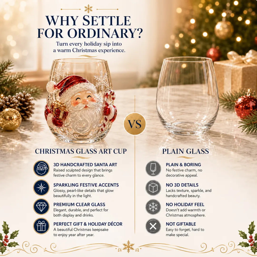 Magical Christmas 3D Glass Cup Collection – Santa, Reindeer, Snowman & Christmas Tree