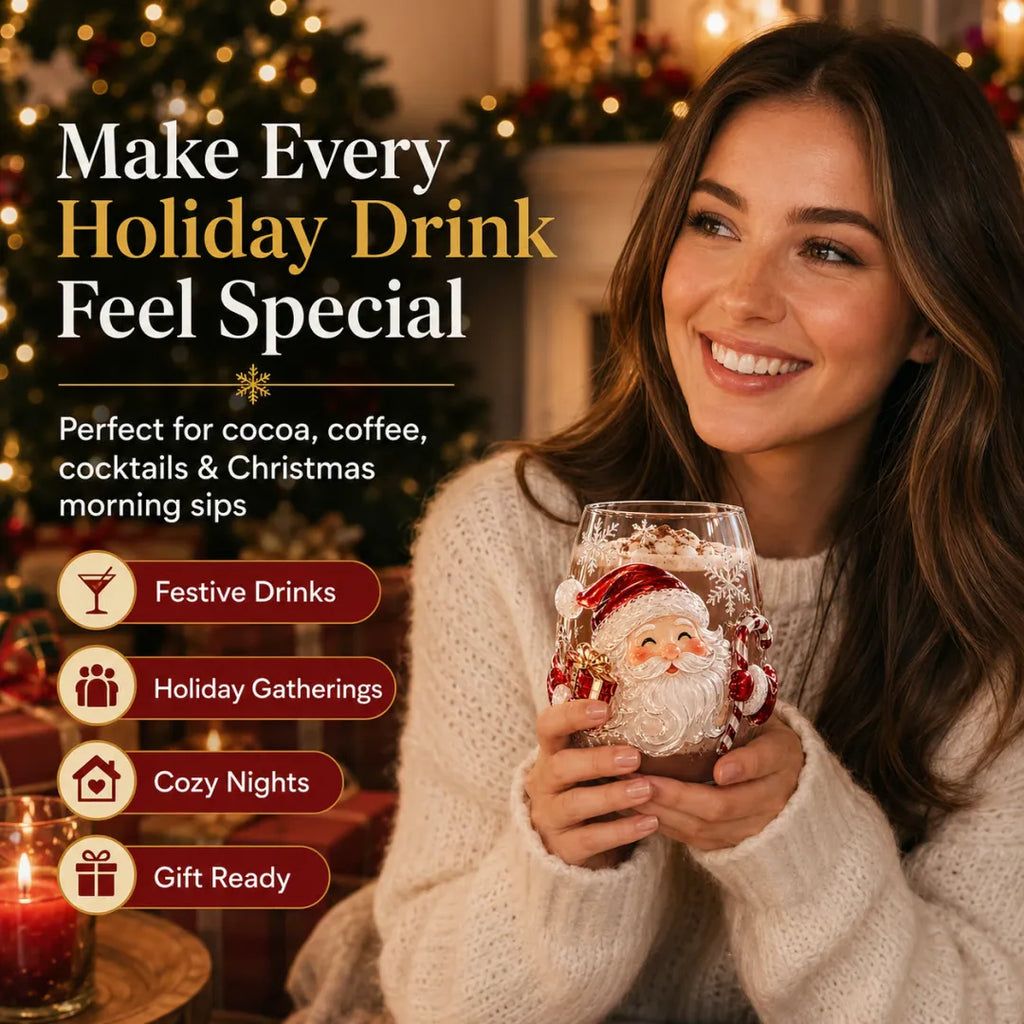 Magical Christmas 3D Glass Cup Collection – Santa, Reindeer, Snowman & Christmas Tree